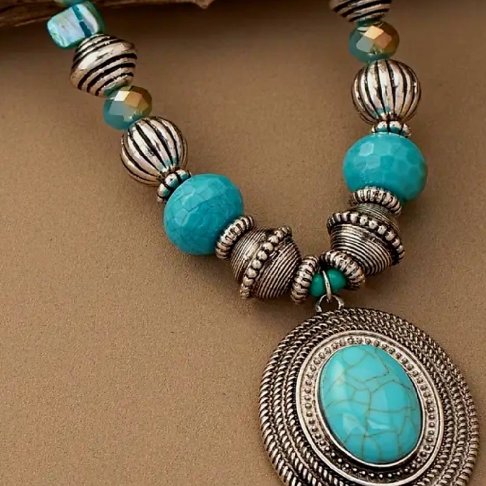 Turquoise and Silver Statement Necklace